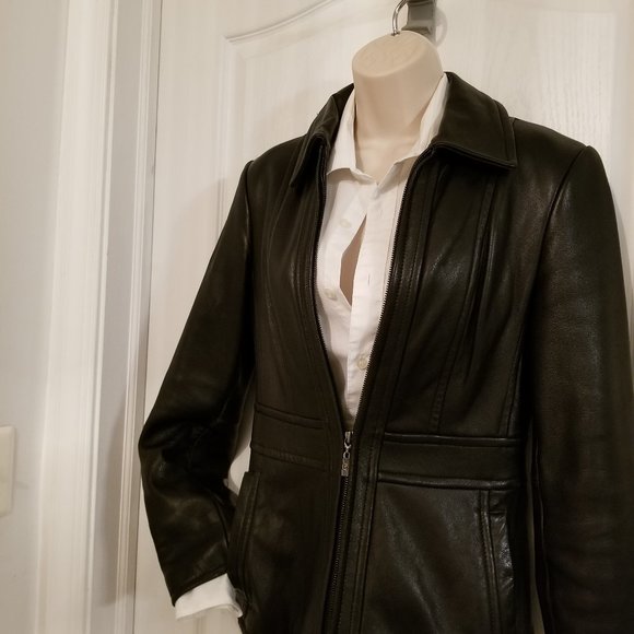 Ladies black Leather Jacket by Jones NY Size Small - Picture 4 of 16